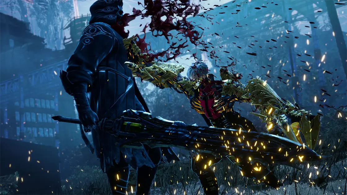 【レビュー】『CODE VEIN II(コードヴェイン2)』タイムトラベル×死にゲーの最強タッグ!前作超えの濃密ドラマと骨太バトルがヤバすぎる 11 『CODE VEIN II』戦闘画面。ジェイルによる吸血攻撃で敵から血(イコル)を奪う主人公