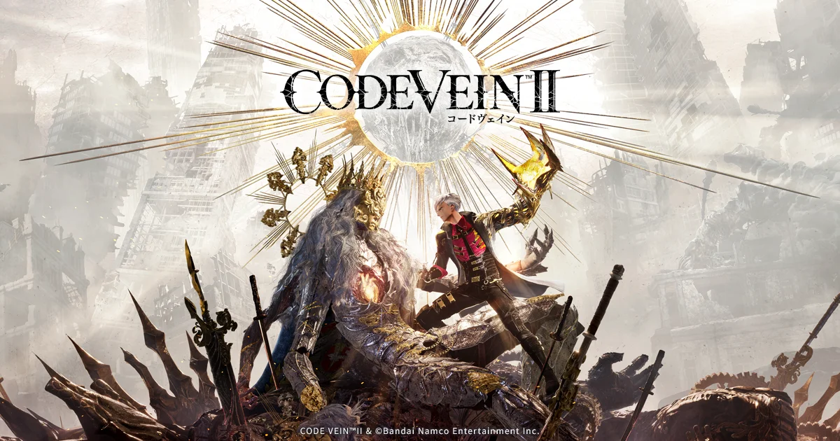 【レビュー】『CODE VEIN II(コードヴェイン2)』タイムトラベル×死にゲーの最強タッグ!前作超えの濃密ドラマと骨太バトルがヤバすぎる 1 『CODE VEIN II』キービジュアル。崩壊した街を背景に、吸血鬼ハンターの主人公と吸血鬼たちが描かれたメインアート