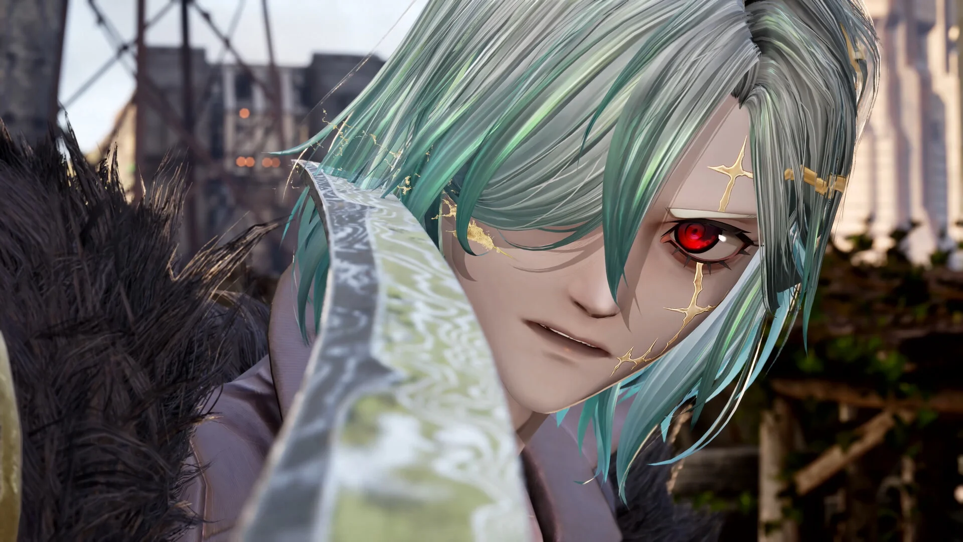 【レビュー】『CODE VEIN II(コードヴェイン2)』タイムトラベル×死にゲーの最強タッグ!前作超えの濃密ドラマと骨太バトルがヤバすぎる 16 『CODE VEIN II』イベントシーン。金色のひび模様が走る緑髪のキャラクターの劇的な場面