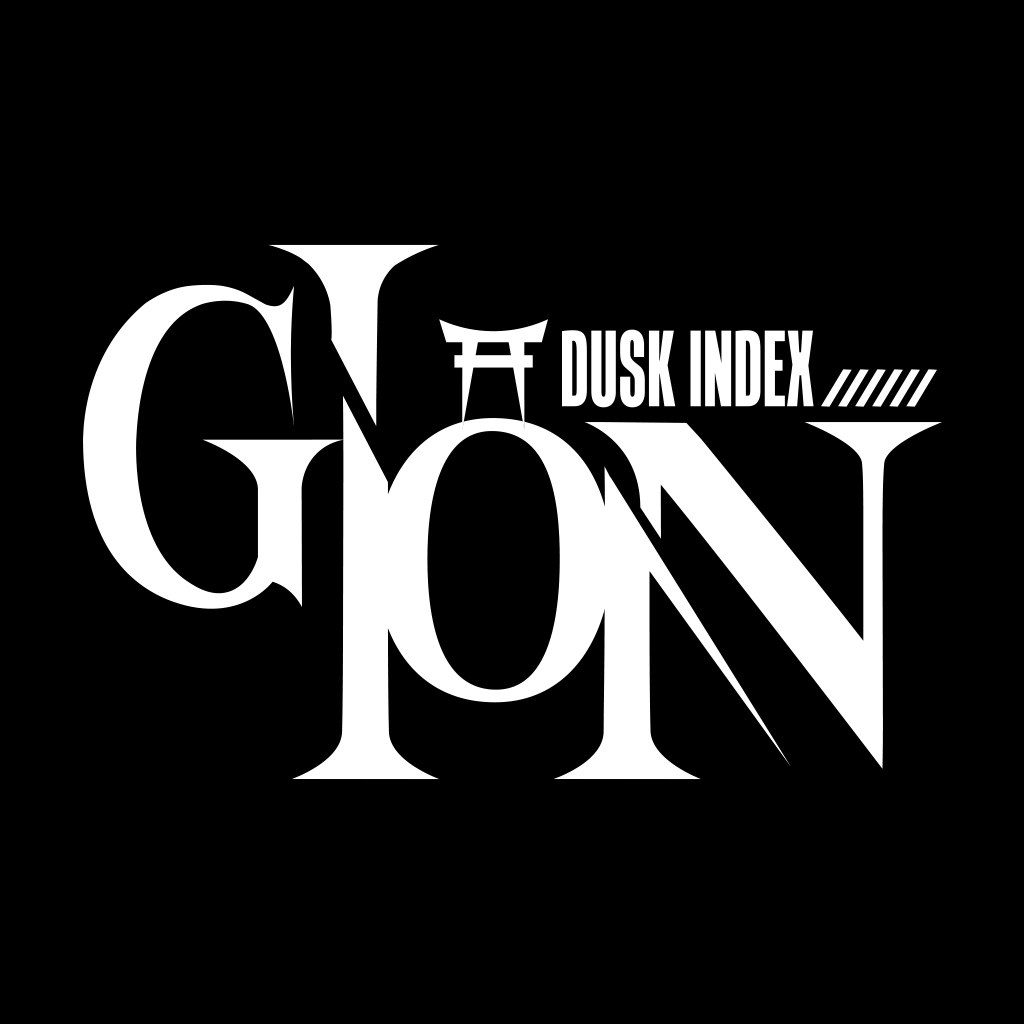 『DUSK INDEX: GION』タイトルロゴのキーアート。黒地に白で描かれたロゴタイプ