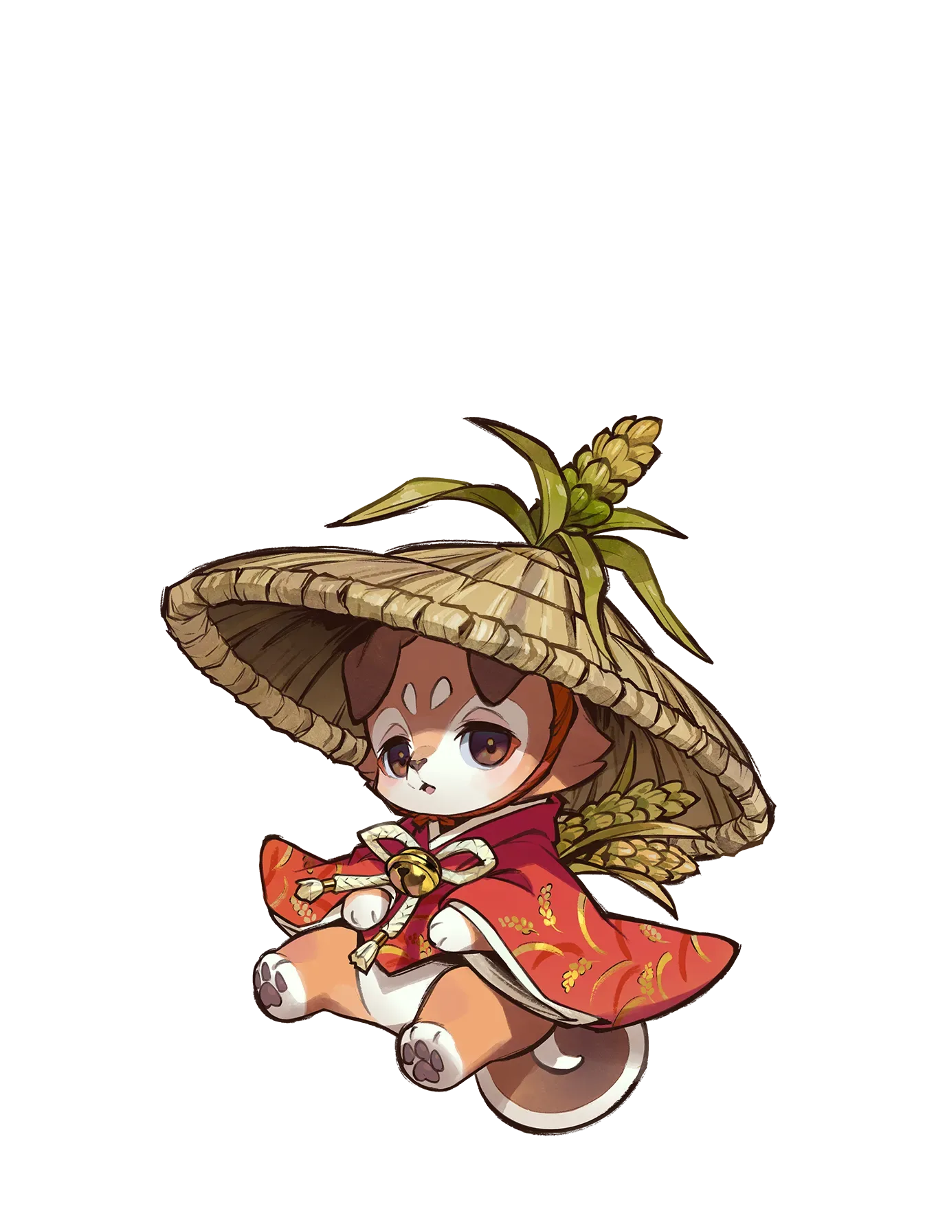 稲の精霊の公式立ち絵。稲穂をあしらった着物をまとった小さな神様のキャラクター