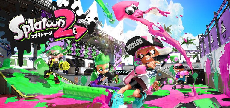 『スプラトゥーン2』のキーアート。インクを撃ち合うインクリングたち