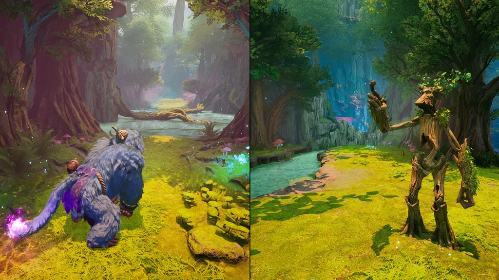 異なる姿になった2人が左右の分割画面に映る公式ゲーム画像